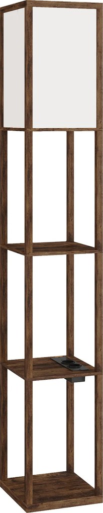 HOMCOM Lâmpada de Pé com Prateleiras, Luz Ajustável, Interruptor de Pedal e Portas USB, Castanho | Aosom Portugal