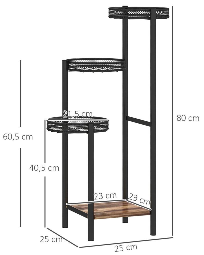 Suporte para Plantas de 4 Níveis Suporte de Aço pata Plantas de Interior e Exterior 25x25x80 cm Preto