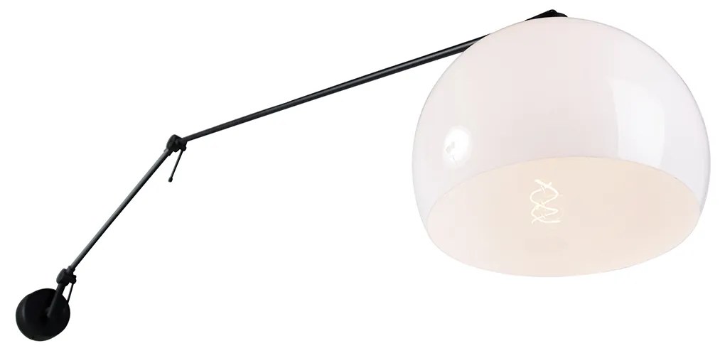 Candeeiro de parede preto com abaajur branco 30 cm ajustável - Blitz Moderno