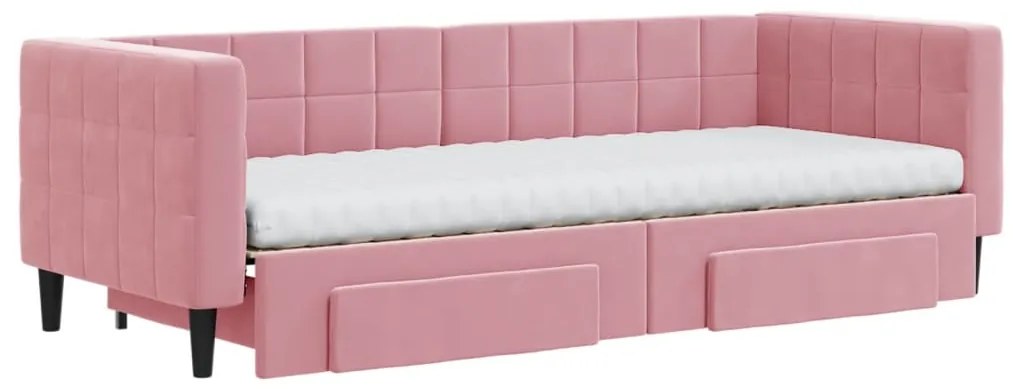 Sofá-cama com gavetão e gavetas 80x200 cm veludo rosa