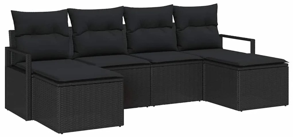 Conjunto de Sofá de Jardim com 6 Peças e Almofadas Pretas em Rattan Po