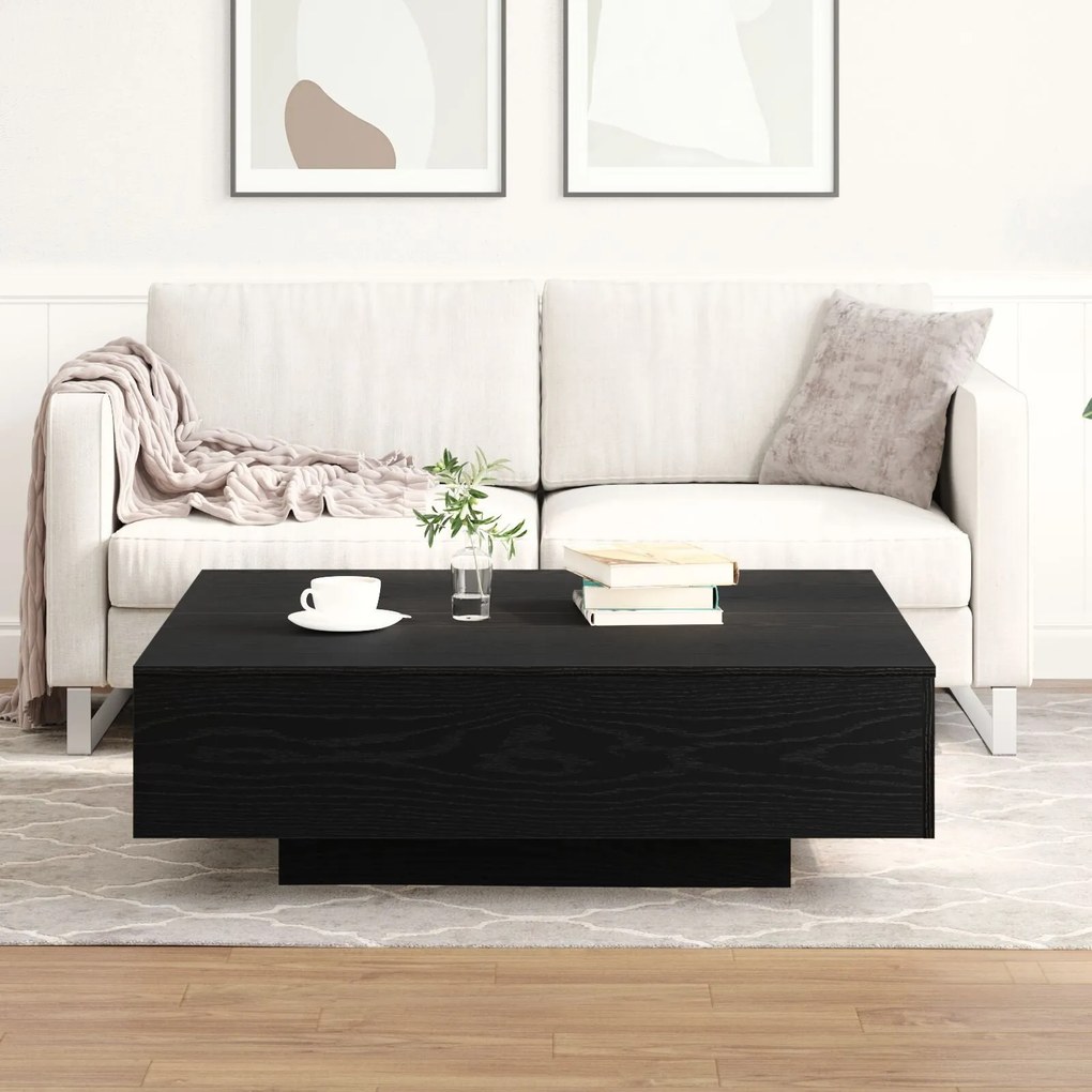Mesa de Centro em Madeira de Carvalho Preta 100x100x31 cm
