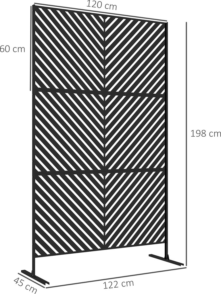 Painel decorativo de proteção visual para exterior com padrão geométrico perfurado em metal - 122 x 45 x 198 cm, preto