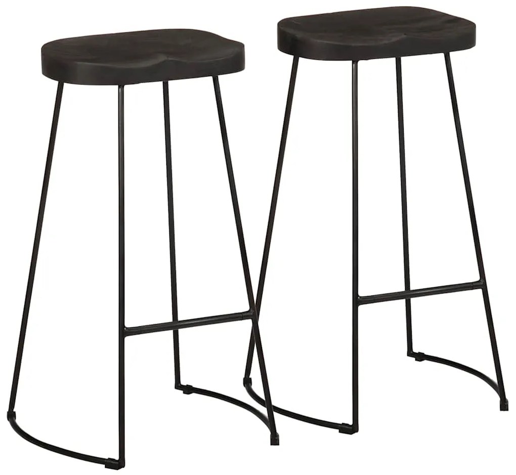 Banquetas de Bar 2 pcs Pretas Madeira Maciça de Mangueira