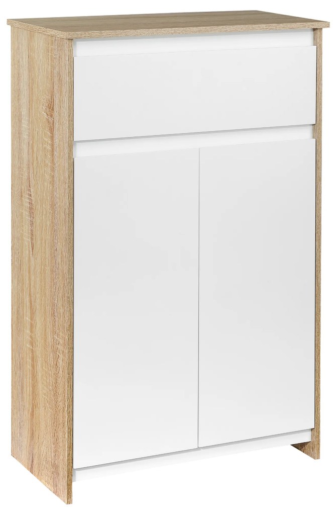 Móvel Auxiliar Casa de Banho com 1 Gaveta e 2 Portas Armário Casa de Banho de Estilo Moderno 60x30x90cm Branco e Madeira