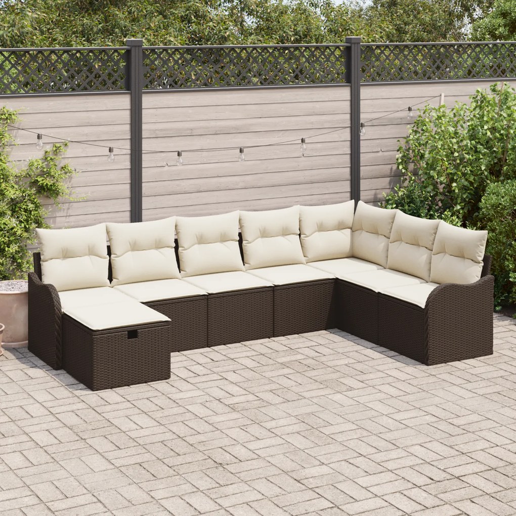 Conjunto de Sofá para Jardim de 8 Peças com Almofadas em Vime Poliéste