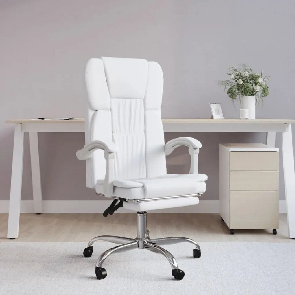 349624 vidaXL Cadeira de escritório reclinável couro artificial branco