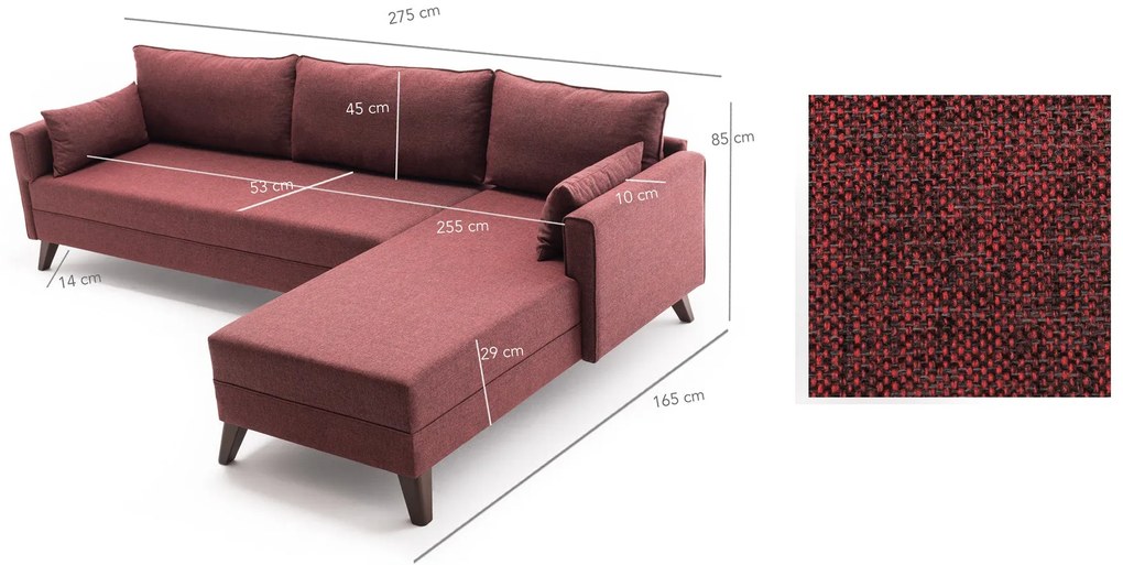 Sofá de Canto Bella – Vermelho Claret – 275 cm