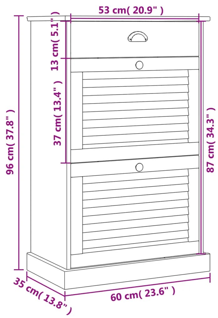 Sapateira VIGO 60x35x96 cm madeira de pinho maciça branco