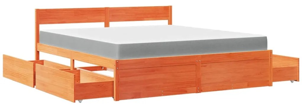 Cama com gavetas e colchão 180x200 cm pinho maciço castanho-mel
