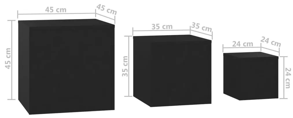 Mesas de apoio 3 pcs derivados de madeira preto