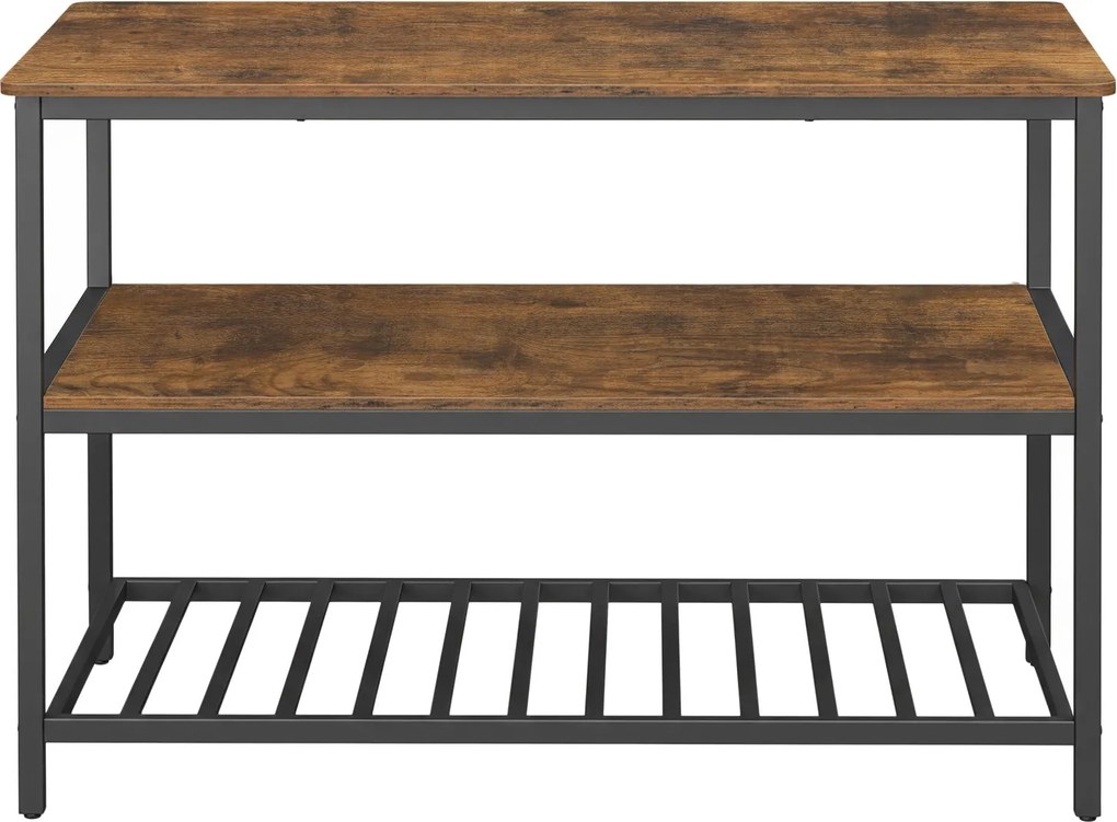 Armário de cozinha com grande bancada 60 x 120 x 90 cm, prateleira para micro-ondas com 3 níveis, estrutura em aço castanho-preto