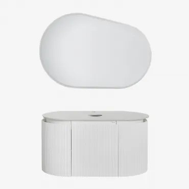 Conjunto De Móveis De Banheiro De Madeira Carsone Branco & Sem Unidade Auxiliar & Sem Lavatório & Oval Led E Anti-embaciamento 100x80 Cm - Sklum