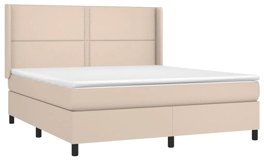 Cama box spring c/colchão/LED 180x200cm couro artif. cappuccino