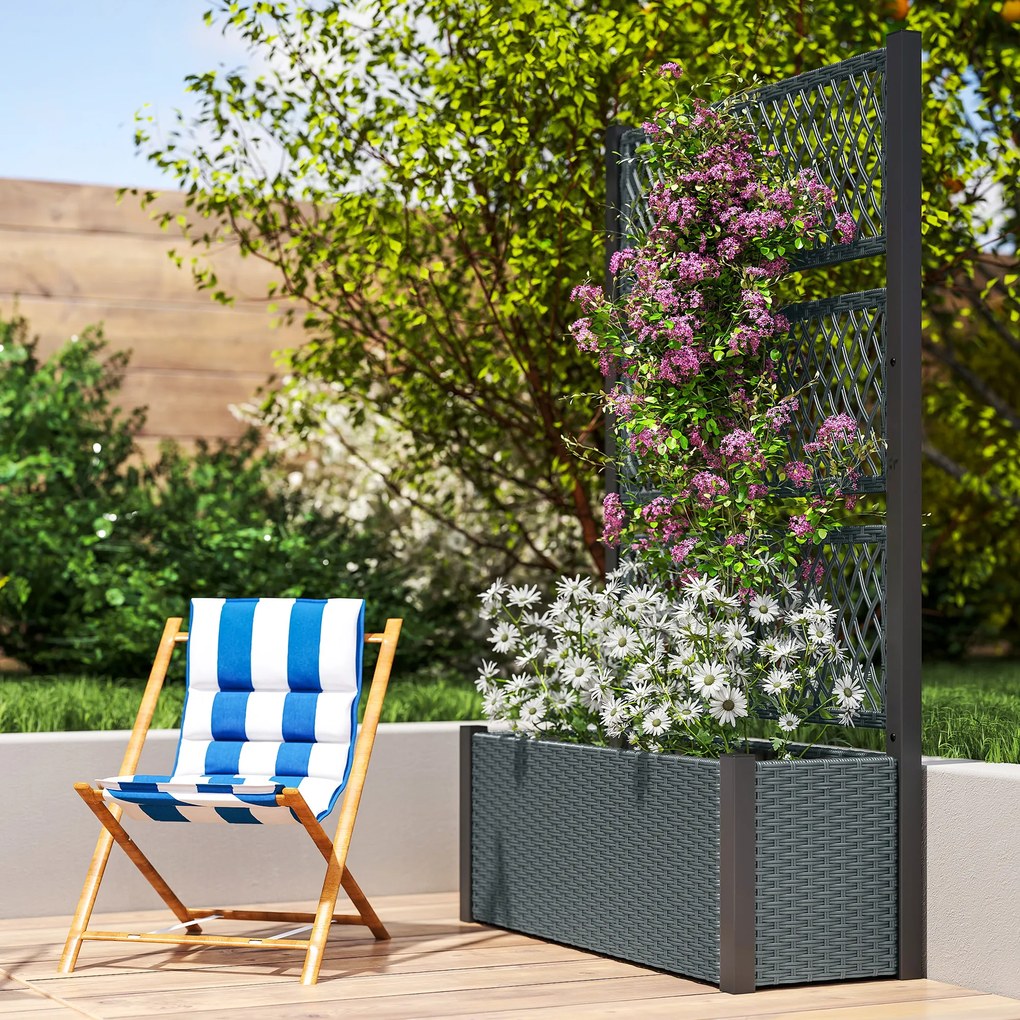 Floreira com Treliça Floreira Exterior Grande para Plantas Trepadeiras Vaso com Forro 90x35x148 cm Cinzento Escuro