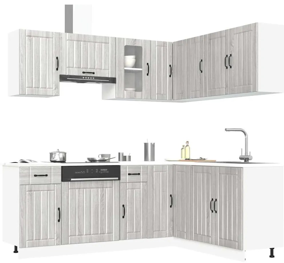 vidaXL 11 peças armário de cozinha conjunto Kalmar cinza sonoma