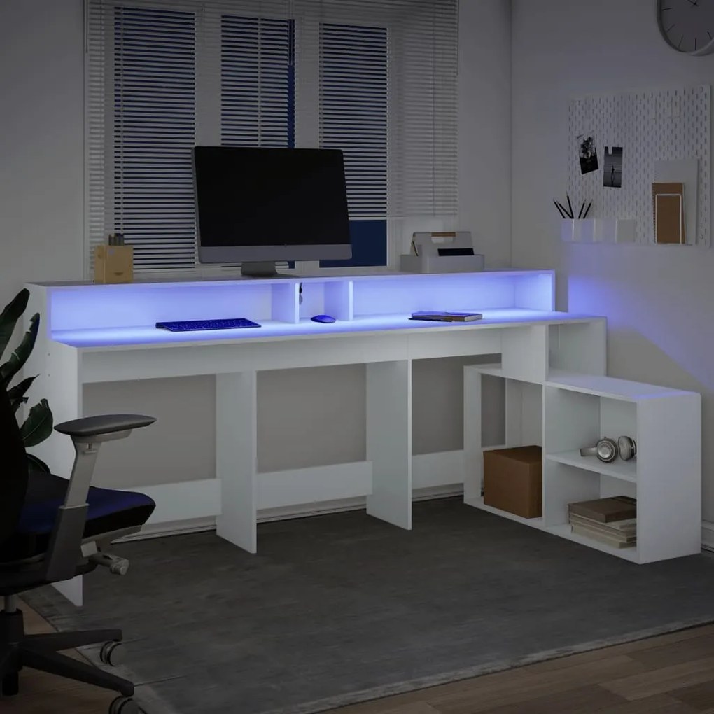 Secretária c/ luzes LED 200x104x91 cm derivados madeira branco