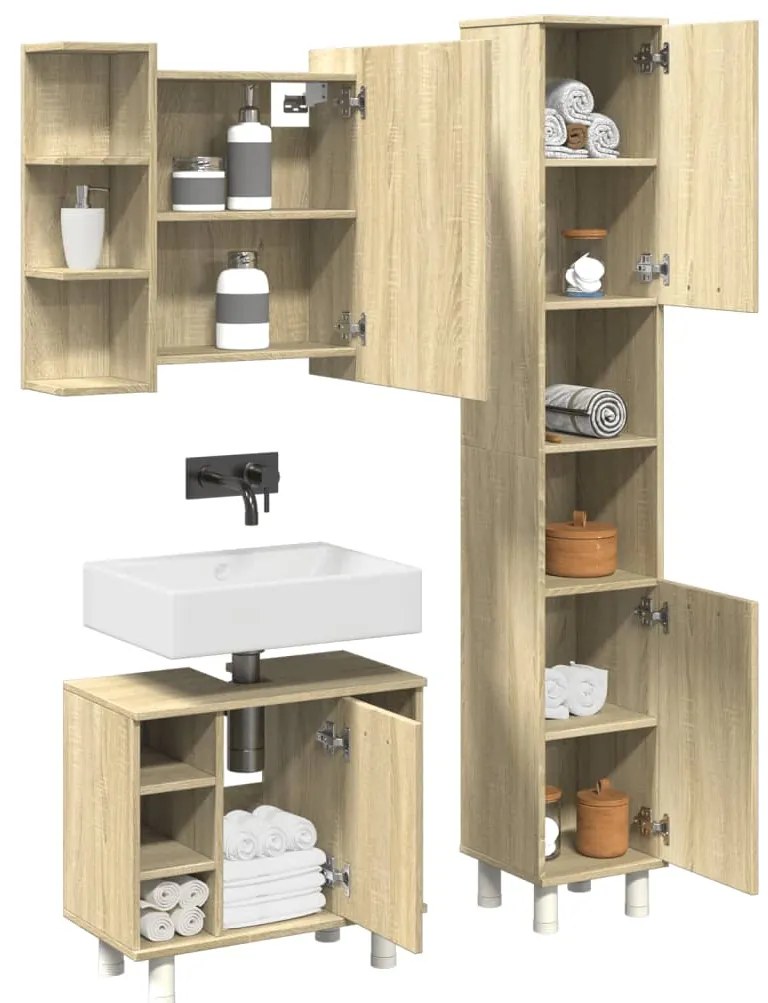vidaXL 3 pcs conj. móveis casa banho derivados madeira carvalho sonoma