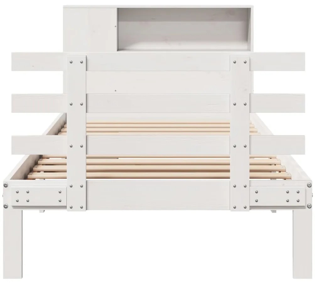 Cama com estante sem colchão 90x200 cm pinho maciço branco
