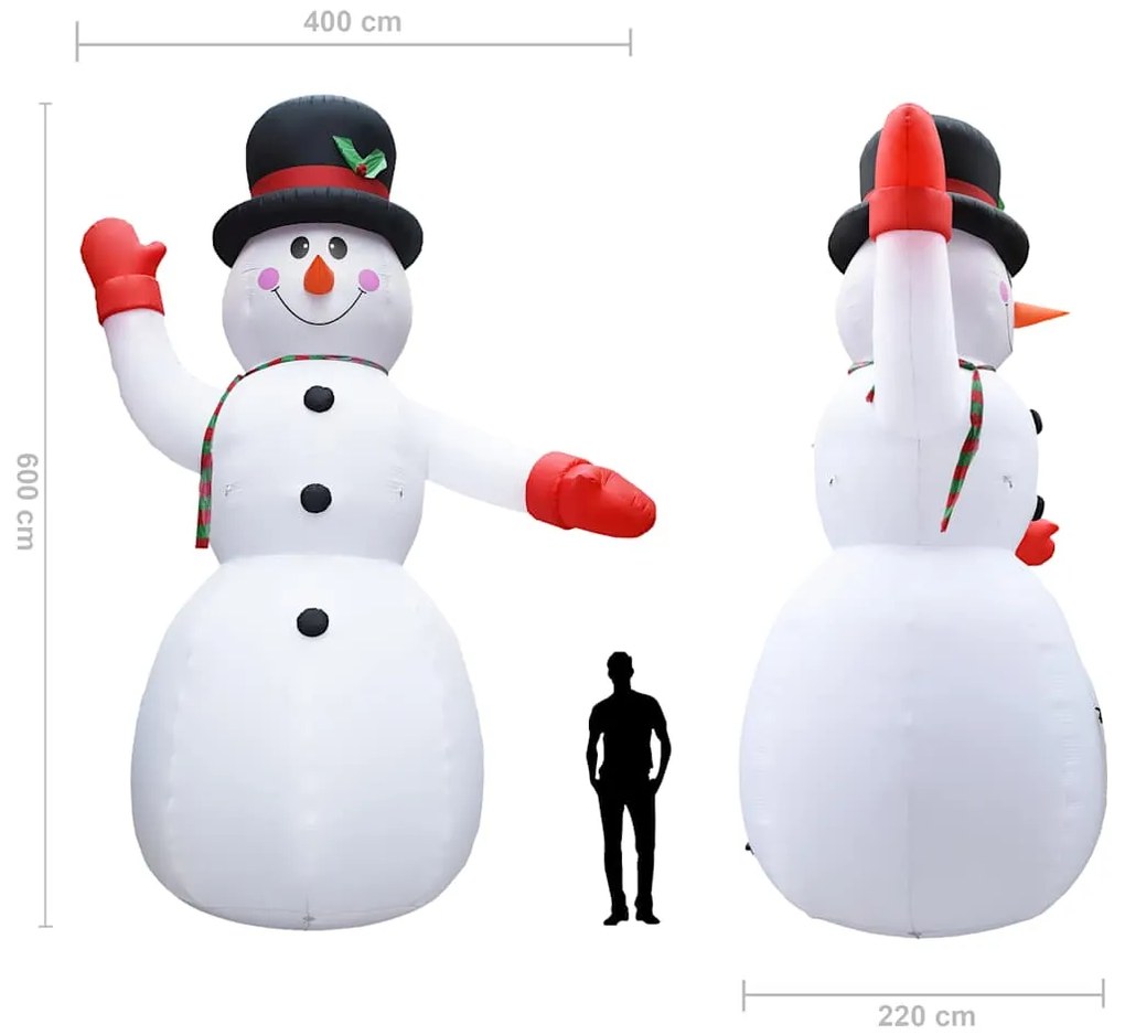 Boneco de neve insuflável Natal com LED IP44 600 cm XXL