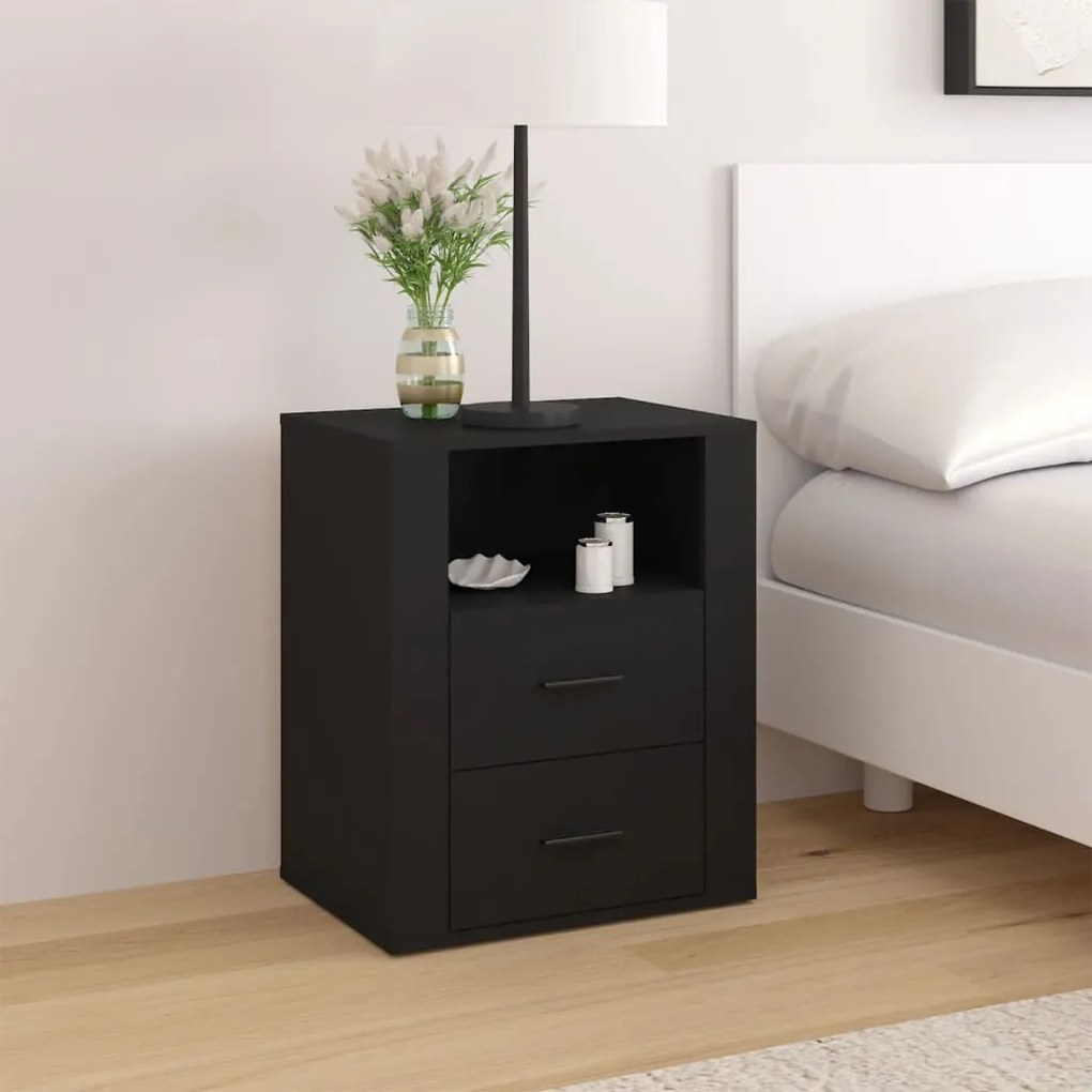 vidaXL Mesa de cabeceira 50x36x60 cm derivados de madeira preto