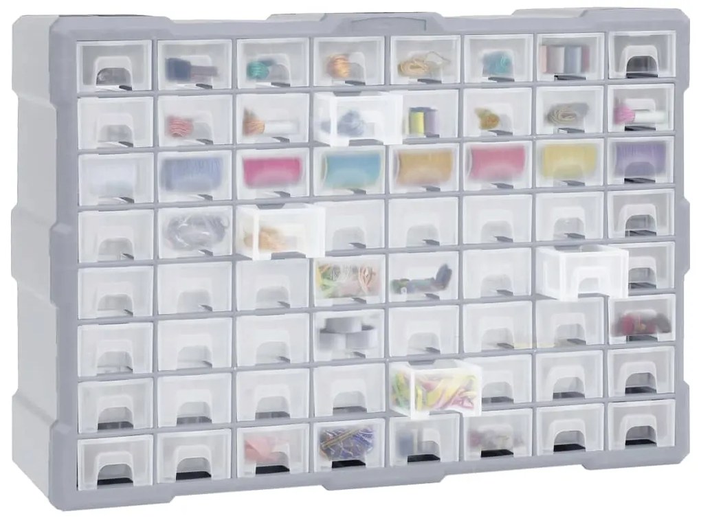 Caixa organizadora com 64 gavetas 52x16x37,5 cm