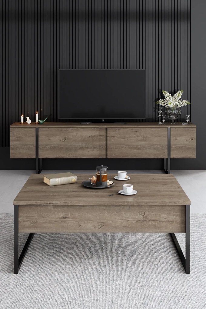 Conjunto de Mobiliário de Sala Luxe – Nogueira/Preto – Console 160x35x