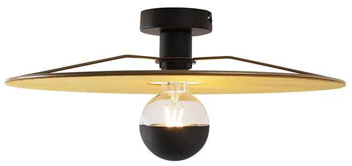 Candeeiro de teto preto com cúpula plana amarela 45 cm - Combi Moderno