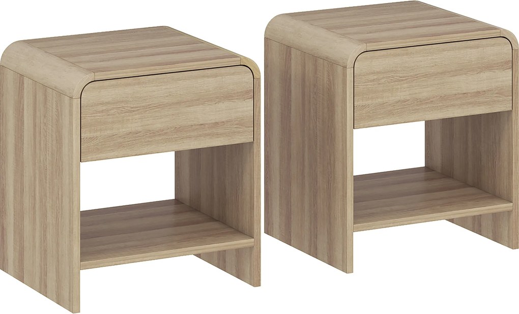 HOMCOM Conjunto de 2 Mesas de Cabeceira Nórdicas com Cantos Arredondados Gaveta e Prateleira Aberta 40x35x45 cm Madeira | Aosom Portugal