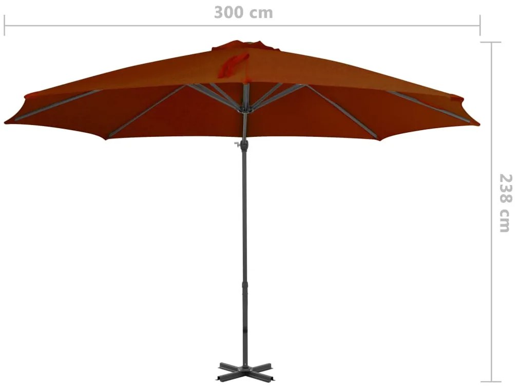 Guarda-sol jardim cantilever c/ poste alumínio 300cm terracotta