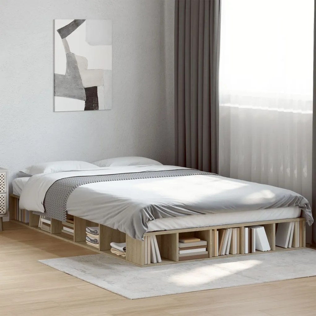 Estrutura de cama 140x190 cm derivados madeira carvalho sonoma