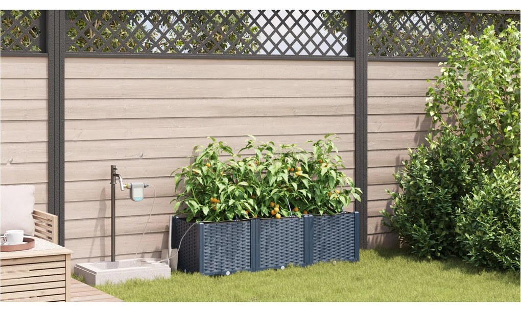 Jardineiras vidaXL com sistema de irrigação 3 pcs Cinza
