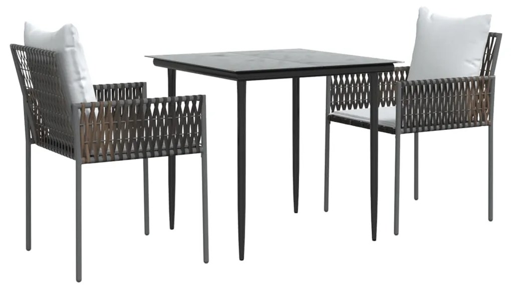 3 pcs conjunto de jantar p/ jardim c/ almofadões vime PE e aço