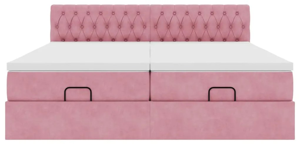 Estrutura de cama otomana com colchões 180x200 cm veludo rosa