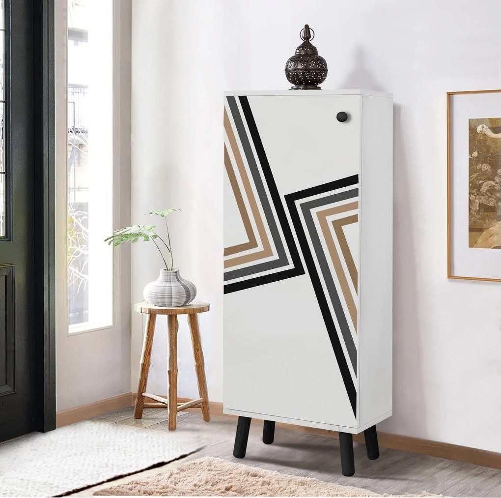 Sapateira Vegas – Branco/Preto – 50 cm x 135 cm x 38 cm