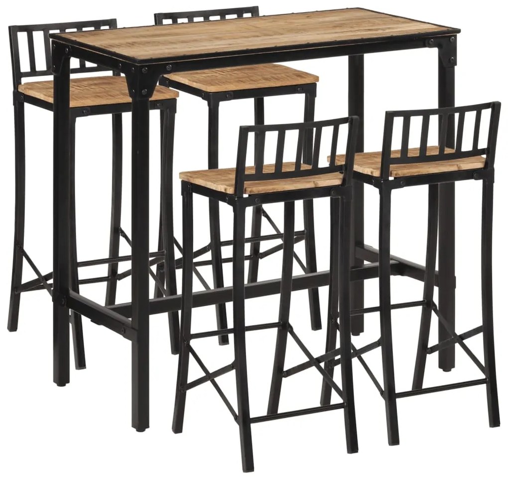 vidaXL 5 pcs conj. de bar madeira de mangueira áspera maciça e metal