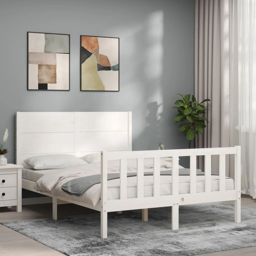 Cama sem colchão 140x200 cm madeira de pinho maciça branco