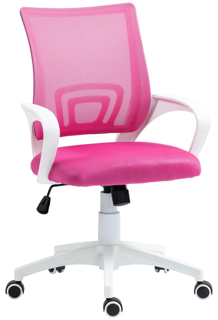 HOMCOM Cadeira de Escritório de Malha Giratória com Altura Ajustável Função Basculante e Apoio para os Braços 57x55x89-109 cm Rosa | Aosom Portugal