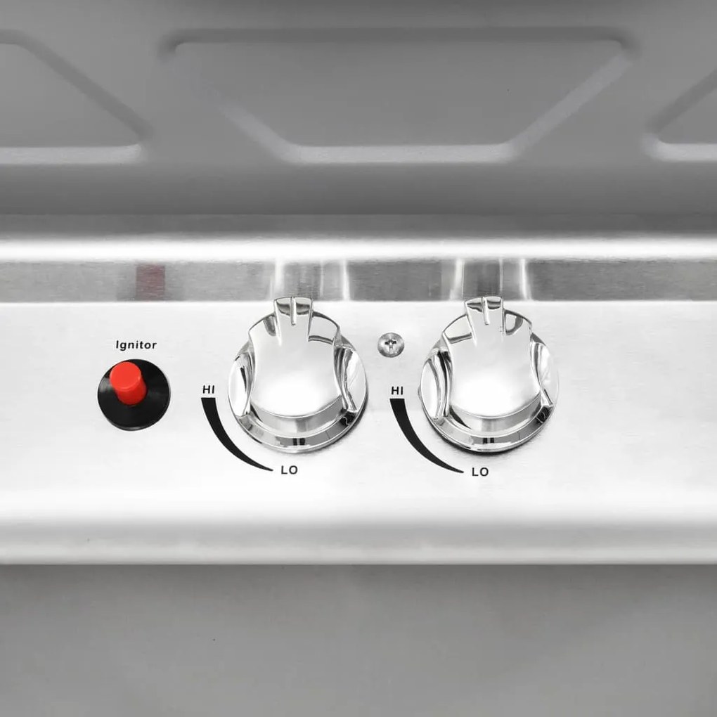 Grelhador a gás com 2 zonas de cozinhar aço inoxidável prateado