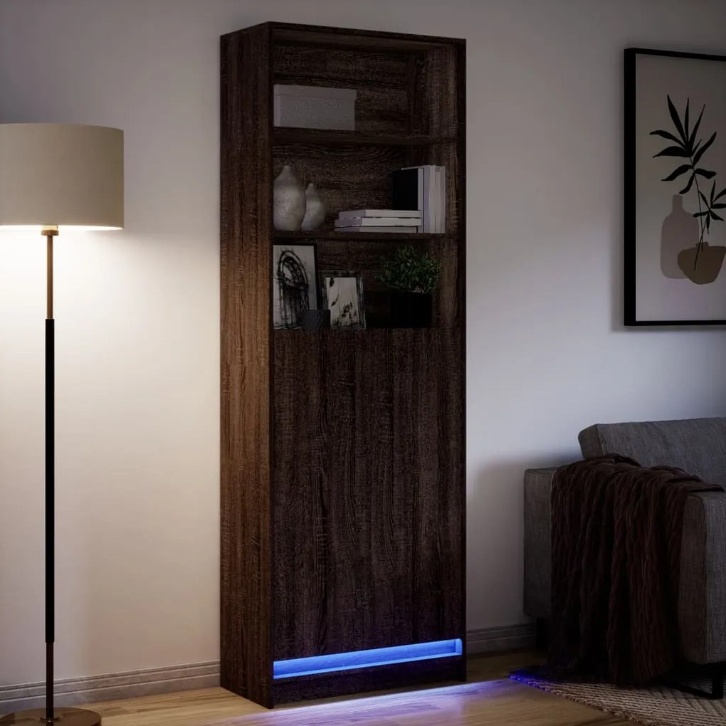 Armário alto com luzes LED derivados madeira carvalho castanho