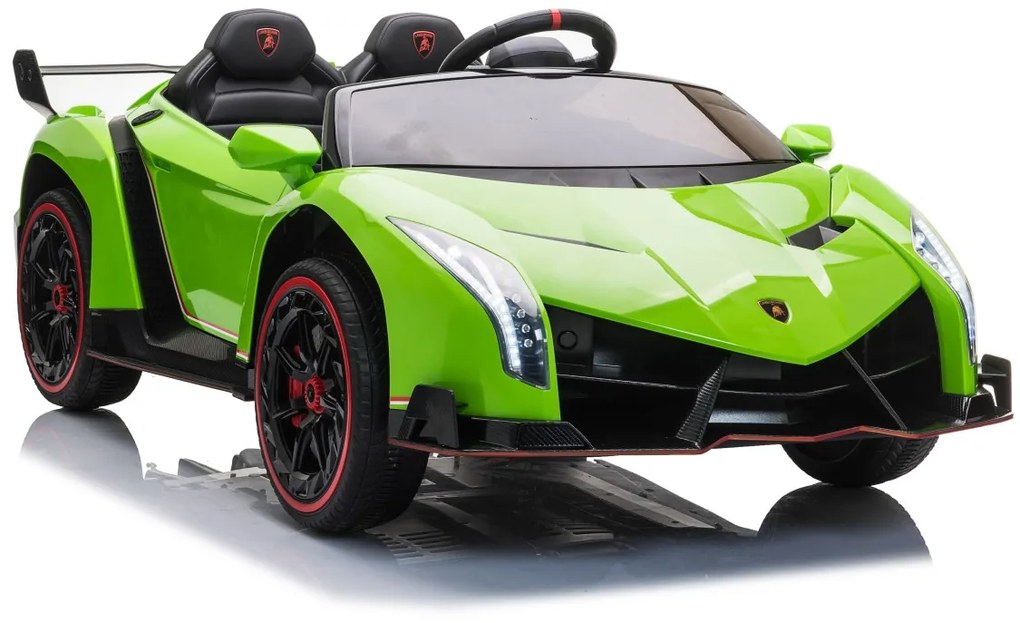 Carro elétrico para Crianças Lamborghini Veneno 12V 4x4 Rodas Espuma, assento couro ecológico EVA Verde