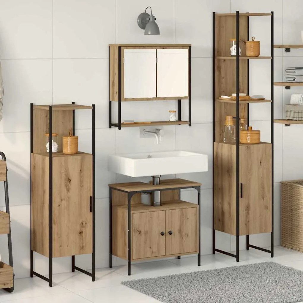 vidaXL Conjunto de Móveis para Banheiro com 4 Peças em Carvalho Artesanal.