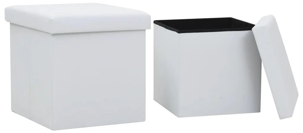 Bancos de arrumação dobráveis 2 pcs couro artificial branco