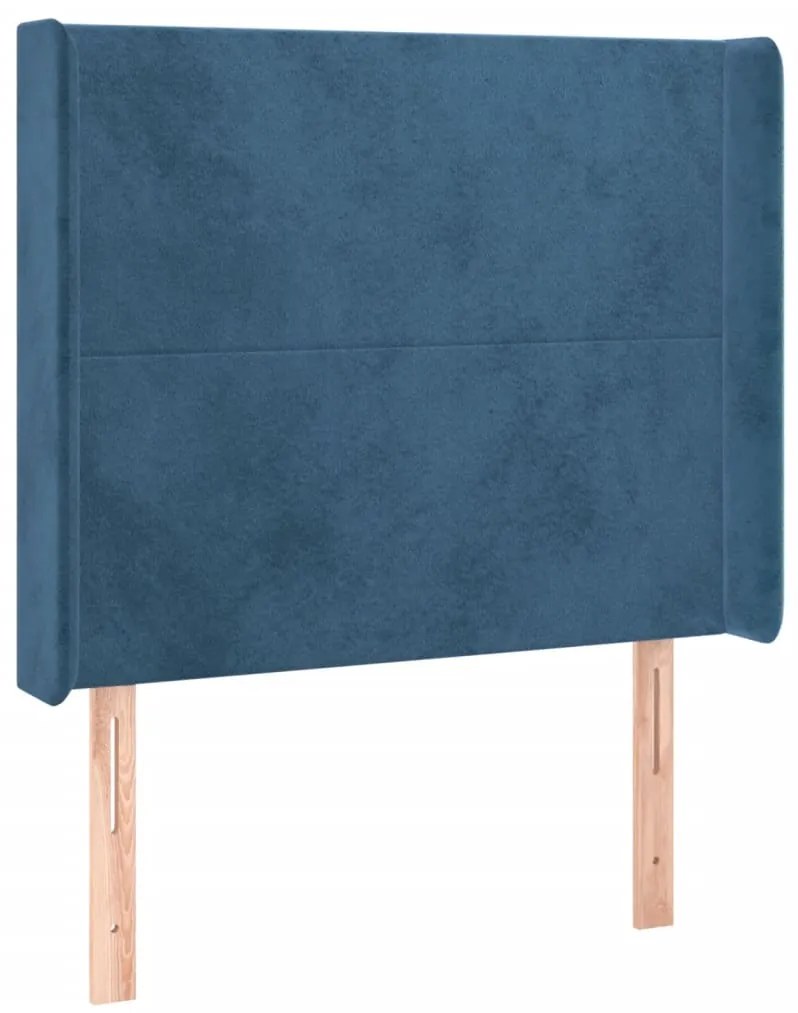 Cama box spring c/ colchão/LED 90x200 cm veludo azul-escuro