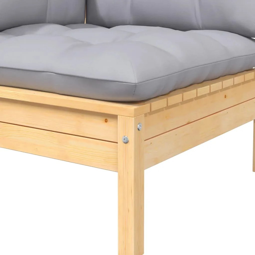 3 pcs conj. lounge jardim c/ almofadões cinzentos pinho maciço