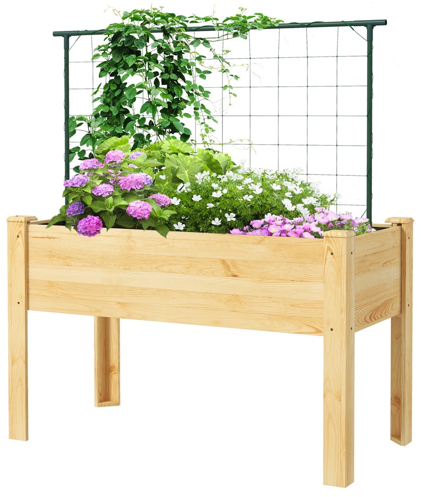 Horta Vertical Elevada com Treliça Mesa de Cultivo para Plantas Trepadeiras Flores Carga Máxima 300 kg 120x60x75 cm Madeira