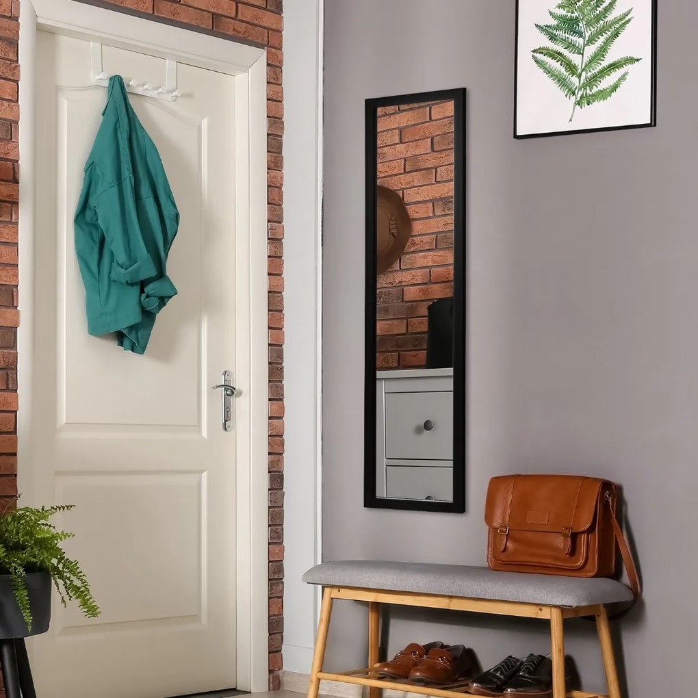 Espelho de porta/parede de corpo inteiro com ganchos Espelho para quarto, sala de estar e vestiário 33 x 119 cm preto
