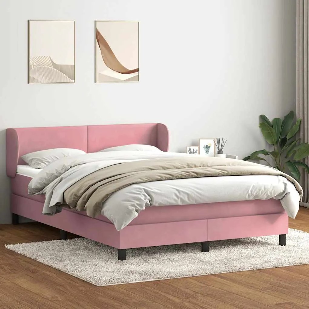 Cama com molas/colchão 140x210 cm veludo Rosa