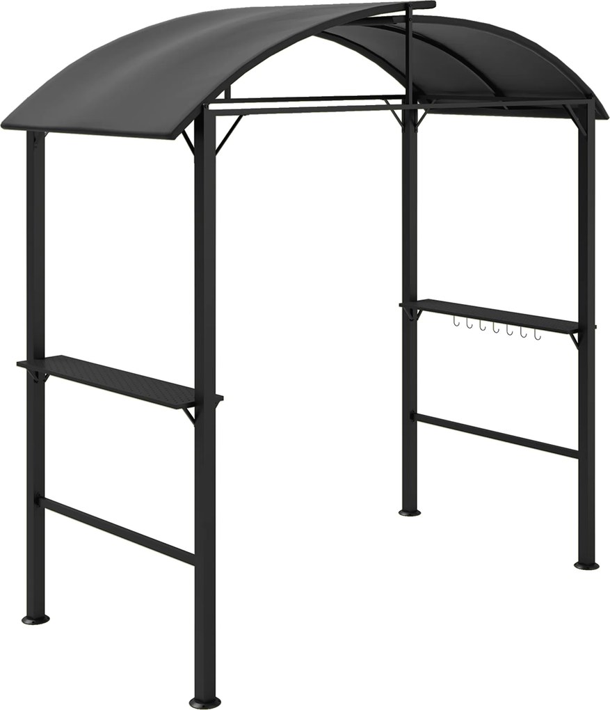 Outsunny Pavilhão para churrasco, 2 prateleiras laterais, ganchos, estrutura de aço, 1,1 x 2,3m, cinza escuro | Aosom Portugal