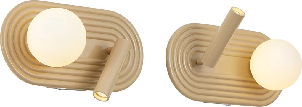 Conjunto de 2 Candeeiros de Parede Retro Taupe Incl. LED Regulável em 3 Níveis e USB-C - Lila
